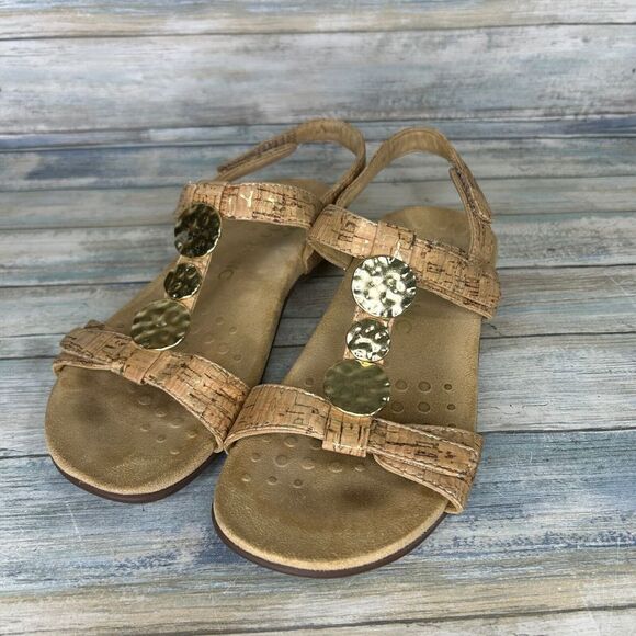Vionic Sandals Farra Womens 8 Leather Slingback Adjustable Cork Beige - Picture 1 of 9